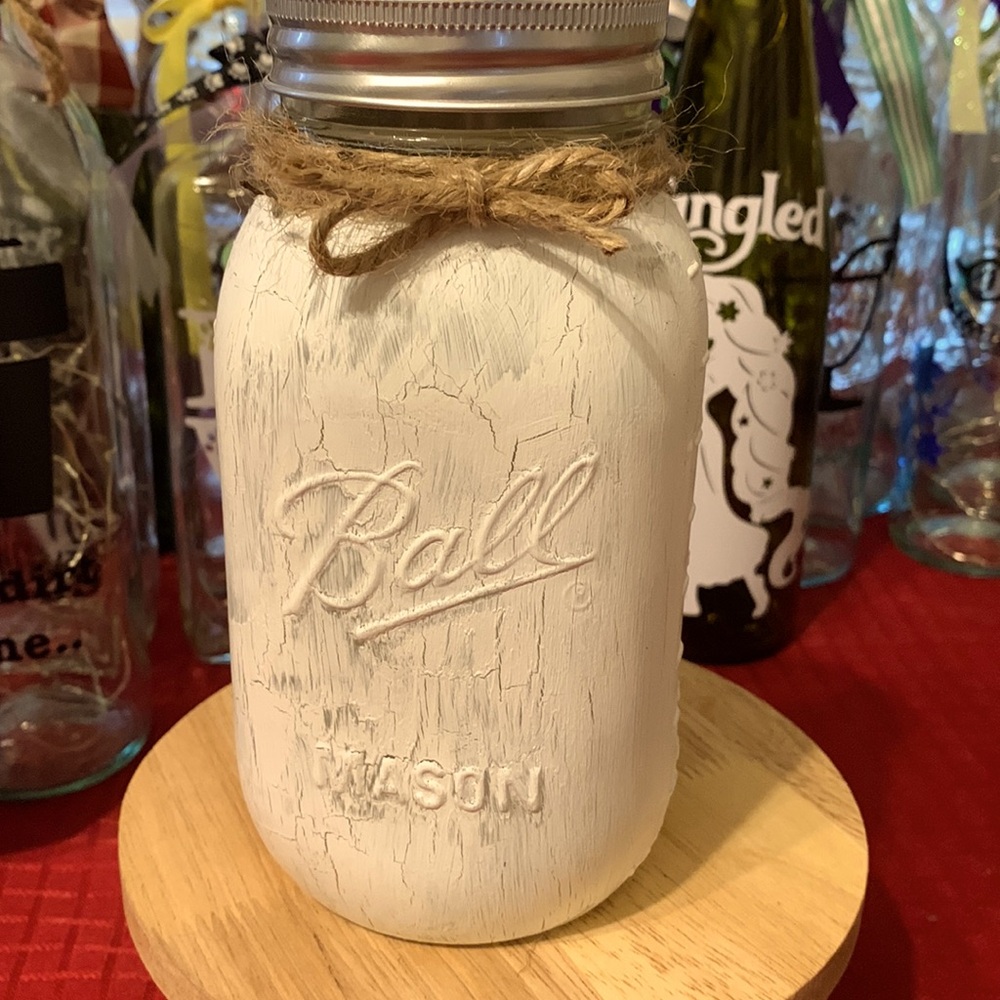 Custom listing-Handcrafted, hand, painted white crackle, solar jar